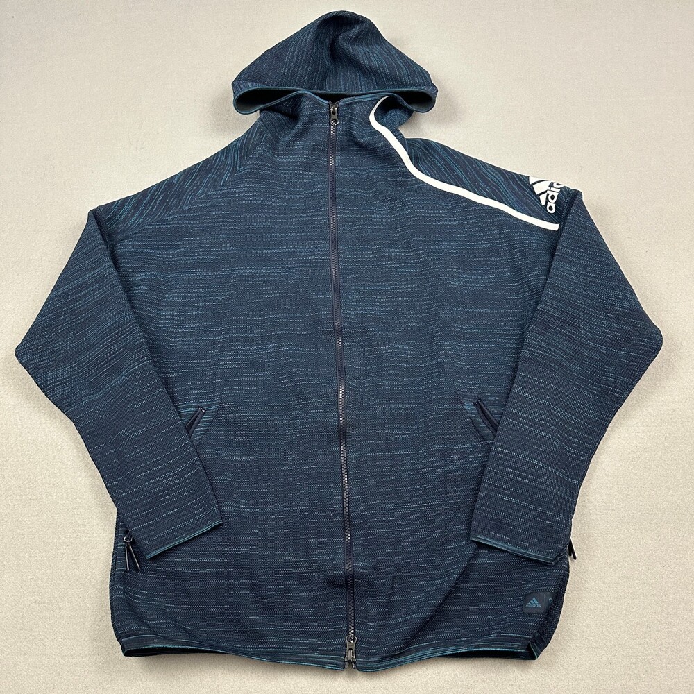 Adidas Jacket Men Large Blue ZNE Parley Primeknit Full Zip Hooded Sweatshirt L
